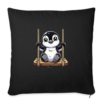 pingouin balançoires aire de jeux amusant animal dessin animé - Housse de coussin décorative 45 x 45 cm - noir - Devant