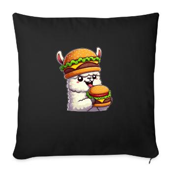Llama Alpaca Cheeseburger Fast Food Whimsical Hat - Sofa pillowcase 17,3'' x 17,3'' (45 x 45 cm) - black - Front