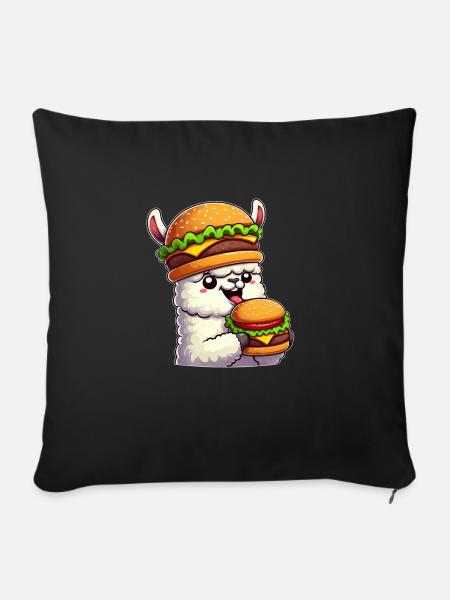 Lama Alpaka Cheeseburger Fastfood Skurril Hut - Sofakissenbezug 45 x 45 cm - Schwarz