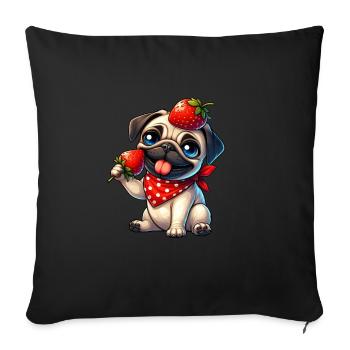 Carlin fantaisiste pour chien avec fraise sur la tête fruité - Housse de coussin décorative 45 x 45 cm - noir - Devant