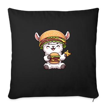 Llama Alpaca Hamburger Cheese Burger Whimsical Hat - Sofa pillowcase 17,3'' x 17,3'' (45 x 45 cm) - black - Front
