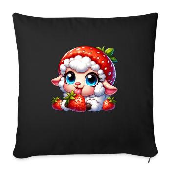 Süßes Schaf Lamm Erdbeere Frucht Hut skurril - Sofakissenbezug 45 x 45 cm - Schwarz - Vorne