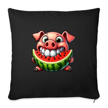 Whimsical Pig with Watermelon Joy and - Sofa pillowcase 17,3'' x 17,3'' (45 x 45 cm) - black - Front