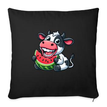 Funny Cow Bull Bull Watermelon Summer - Sofa pillowcase 17,3'' x 17,3'' (45 x 45 cm) - black - Front