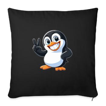 Cute Penguin Cartoon with Teeth Joy Peace - Sofa pillowcase 17,3'' x 17,3'' (45 x 45 cm) - black - Front