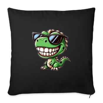 Cool dino T-rex dessin animé avec des lunettes de soleil - Housse de coussin décorative 45 x 45 cm - noir - Devant