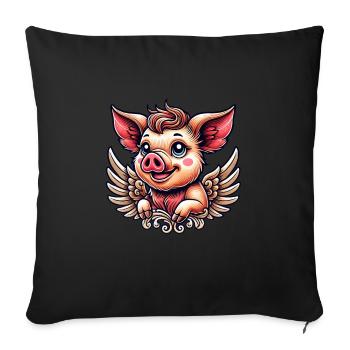 Pig Angel Wings Halo Ornaments - Sofa pillowcase 17,3'' x 17,3'' (45 x 45 cm) - black - Front