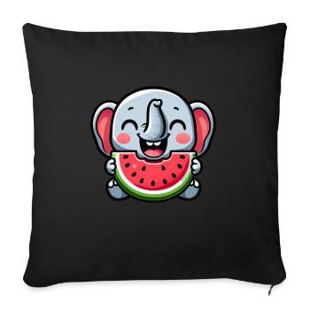 Cute elephant with watermelon summer joy - Sofa pillowcase 17,3'' x 17,3'' (45 x 45 cm) - black - Front