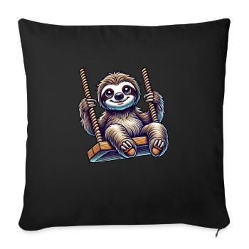 mignon paresseux balançoire dessin animé aire de jeux animal - Housse de coussin décorative 45 x 45 cm - noir - Devant