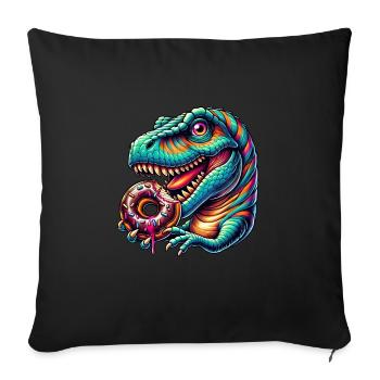 Cute Dino T-Rex Donut Rainbow Candy Colorful - Sofa pillowcase 17,3'' x 17,3'' (45 x 45 cm) - black - Front