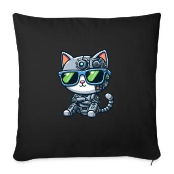 Chat Chat Robot Mech Cyborg Science-Fi - Housse de coussin décorative 45 x 45 cm - noir - Devant