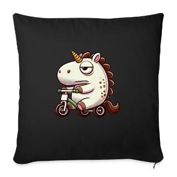 Einhorn auf Dreirad lustig skurril Fabelwesen - Sofakissenbezug 45 x 45 cm - Schwarz - Vorne