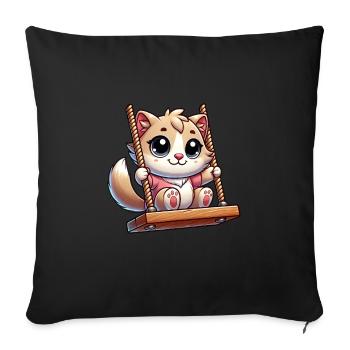 chat mignon bercement dessin animé aire de jeux amusant - Housse de coussin décorative 45 x 45 cm - noir - Devant