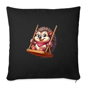 Mignon hérisson balançant terrain de jeu dessin animé - Housse de coussin décorative 45 x 45 cm - noir - Devant