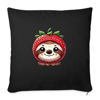 Paresseux mignon avec fraise et chapeau fantaisiste - Housse de coussin décorative 45 x 45 cm - noir - Devant