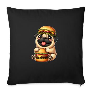 Whimsical Pug with Hat Cheeseburger Fast Food - Sofa pillowcase 17,3'' x 17,3'' (45 x 45 cm) - black - Front