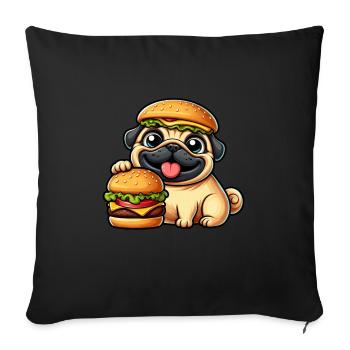 Whimsical Pug with Hat Cheeseburger Fast Food Dog - Sofa pillowcase 17,3'' x 17,3'' (45 x 45 cm) - black - Front