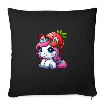 Süßes Einhorn mit Erdbeere Fruchtig Sommer Skurril - Sofakissenbezug 45 x 45 cm - Schwarz - Vorne
