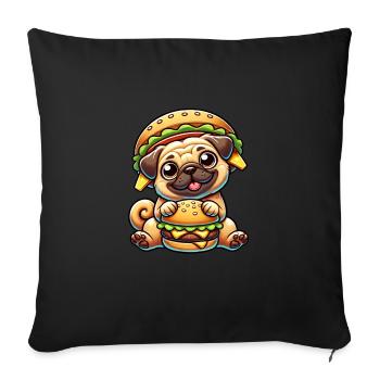 Whimsical Pug Burger Hat Dog Fast Food - Sofa pillowcase 17,3'' x 17,3'' (45 x 45 cm) - black - Front