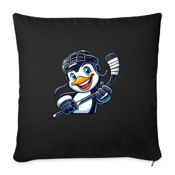 pingouin joueur de hockey sur glace drôle design de hockey sur glace - Housse de coussin décorative 45 x 45 cm - noir - Devant