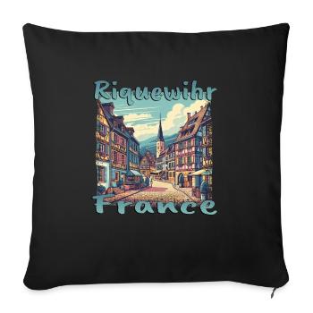 Visite à pied de la vieille ville de Riquewihr France Montagnes - Housse de coussin décorative 45 x 45 cm - noir - Devant