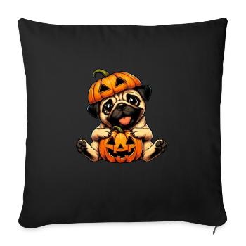Halloween Carlin Chien Citrouille Mignon Dessin animé - Housse de coussin décorative 45 x 45 cm - noir - Devant
