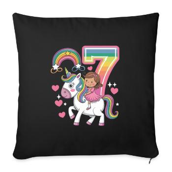 Cute 7th Birthday Unicorn Girl Riding Unicorn - Sofa pillowcase 17,3'' x 17,3'' (45 x 45 cm) - black - Front