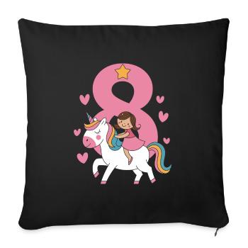 Cute 8th Birthday Unicorn Girl Riding Unicorn - Sofa pillowcase 17,3'' x 17,3'' (45 x 45 cm) - black - Front