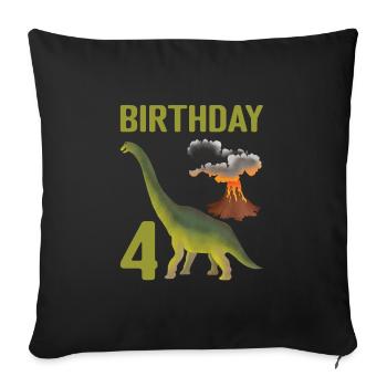 4 ans anniversaire garçon Dino Volcano - 4ème - Housse de coussin décorative 45 x 45 cm - noir - Devant