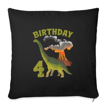 4 ans anniversaire garçon Dino Volcano - 4ème - Housse de coussin décorative 45 x 45 cm - noir - Devant