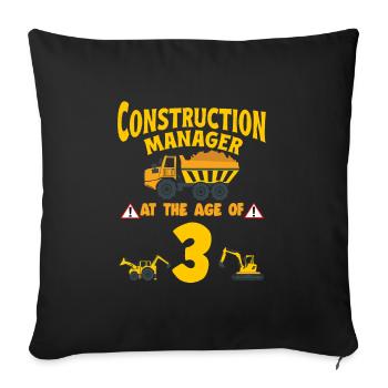 Construction Party 3rd Birthday 3 Years Old truck - Sofakissenbezug 45 x 45 cm - Schwarz - Vorne