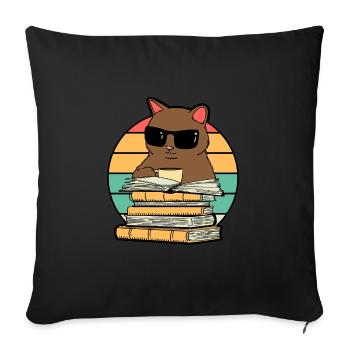 Café pour chat et livres drôles - Housse de coussin décorative 45 x 45 cm - noir - Devant