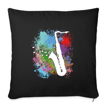 Saxophone sur les taches de peinture - Housse de coussin décorative 45 x 45 cm - noir - Devant