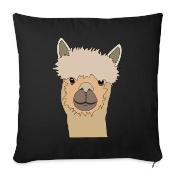Lama souriant alpaga doux - Housse de coussin décorative 45 x 45 cm - noir - Devant