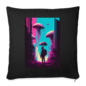 Mushroom Neon Vaporwave City Apocalypse - Sofa pillowcase 17,3'' x 17,3'' (45 x 45 cm) - black - Front