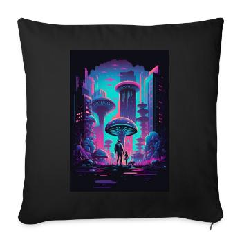 Mushroom Neon Vaporwave Nature Technocrat Hacker Techie - Sofa pillowcase 17,3'' x 17,3'' (45 x 45 cm) - black - Front
