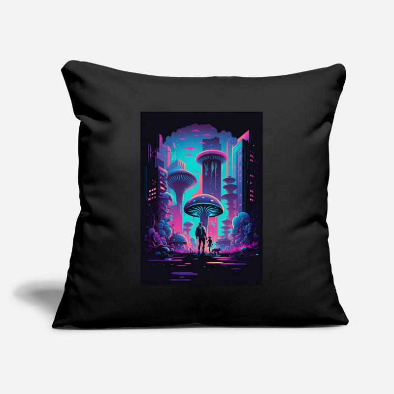 Champignon Neon Vaporwave Nature Technocrate Hacker Techie Housse de coussin décorative 45 x 45 cm