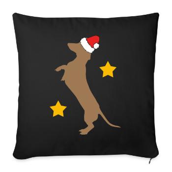 Joyeux Noël avec teckel avec bonnet de Père Noël - Housse de coussin décorative 45 x 45 cm - noir - Devant