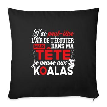Koala Animal Zoologue Mignon Cadeau Humour - Housse de coussin décorative 45 x 45 cm - noir - Devant