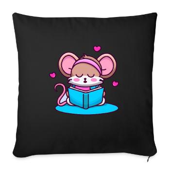 Lecture de livre de souris Cœur Rat de bibliothèque - Housse de coussin décorative 45 x 45 cm - noir - Devant