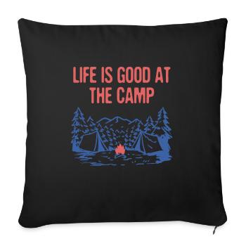 La vie est belle au camp Citation motivationnelle - Housse de coussin décorative 45 x 45 cm - noir - Devant