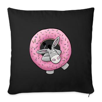 Cuddly donkey with donut - Sofa pillowcase 17,3'' x 17,3'' (45 x 45 cm) - black - Front