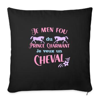 Je M'en Fou Du Prince Charmant Cadeau Cavalières - Housse de coussin décorative 45 x 45 cm - noir - Devant