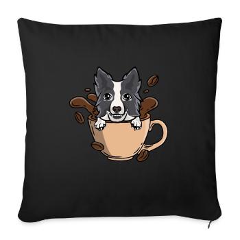 Border Collie au café pour les amateurs de café - Housse de coussin décorative 45 x 45 cm - noir - Devant