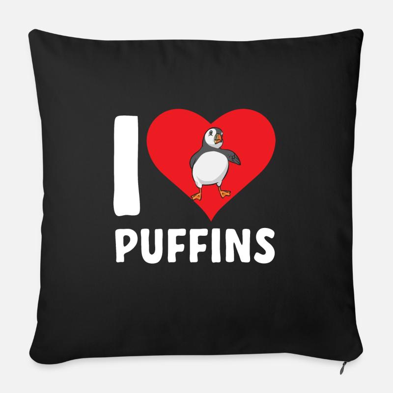 macareux macareux moines oiseaux Lunde - Housse de coussin décorative 45 x 45 cm - noir