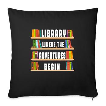 Bibliothèque Là où les aventures commencent - Coloré - Housse de coussin décorative 45 x 45 cm - noir - Devant