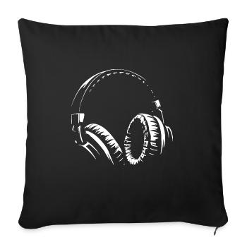 Casque - Musique - Écouter de la musique - Housse de coussin décorative 45 x 45 cm - noir - Devant