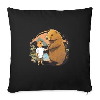 Capybara Fête des mères et des enfants - Housse de coussin décorative 45 x 45 cm - noir - Devant