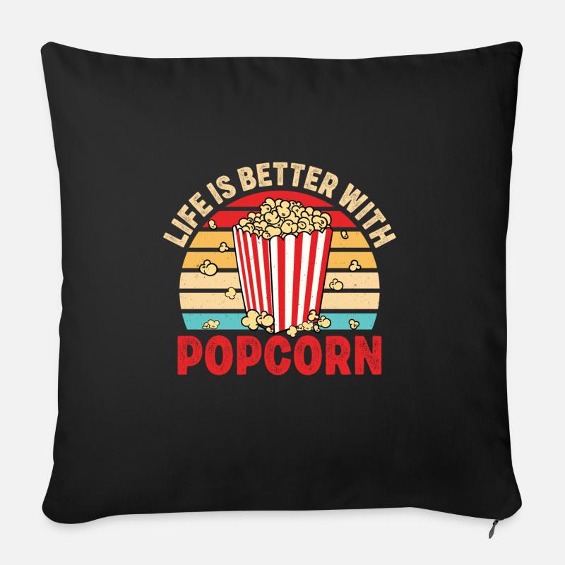 Life Is Better With Popcorn Retro Cinema Snack Vin - Sofakissenbezug 45 x 45 cm - Schwarz
