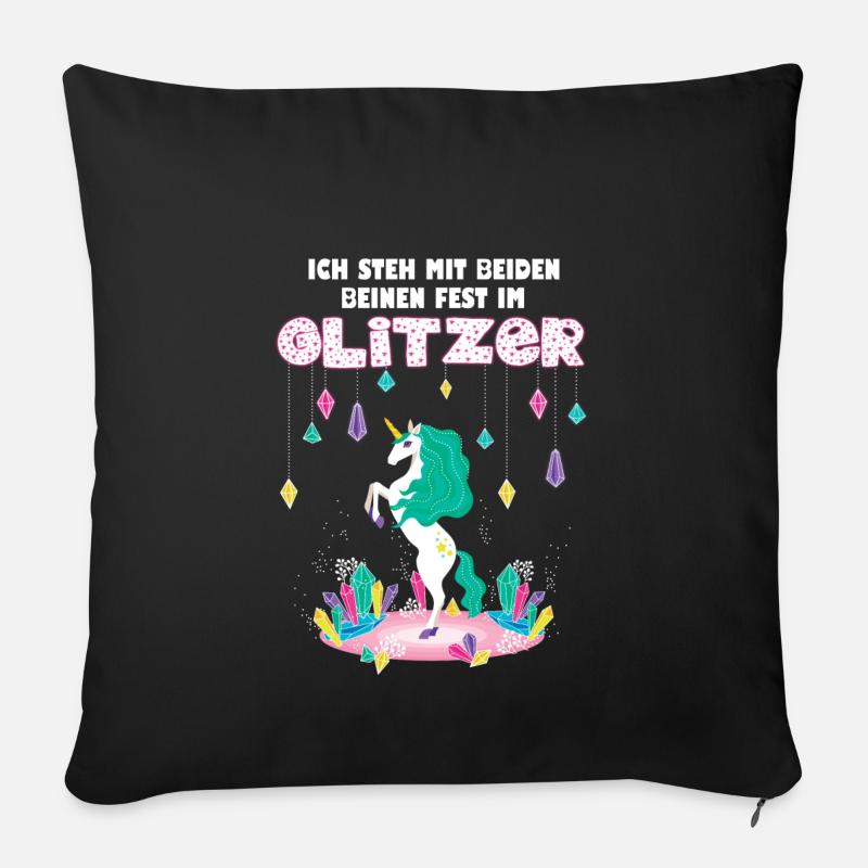 Ich steh mit beiden Beinen fest im Glitzer Einhorn - Sofakissenbezug 45 x 45 cm - Schwarz